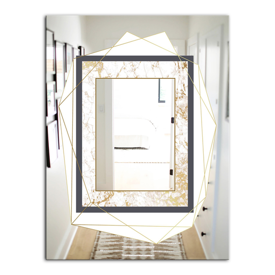 Designart Capital Gold Essential 13 Rectangular 35.4-in L x 23.6-in W Polished Glam White Wall Mounted Mirror