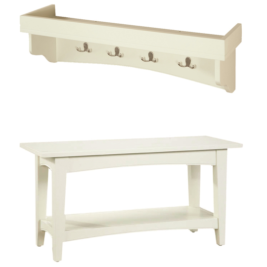 Alaterre Shaker Cottage Ivory 4-Hook Hook Rack with Tray Shelf and Bench