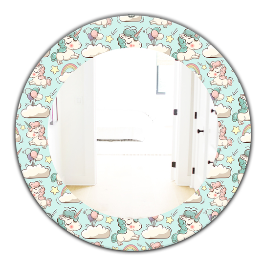 Designart 24-in x 24-in Blue Pattern with Cute Unicorns and Clouds Modern Mirror