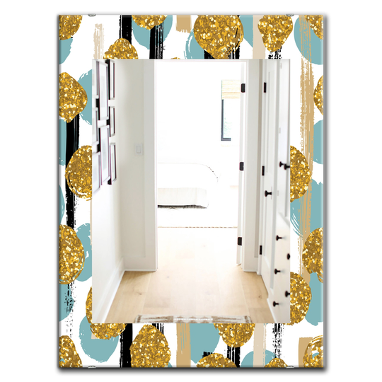 Designart Canada 35.4-in L x 23.6-in W Rectangle Hand Drawn Blue and Golden Glitter Circles Polished Wall Mirror