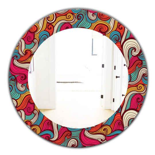Designart 24-in x 24-in Red Colour Waves Pattern Traditional Mirror