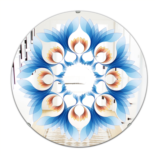 Designart Growing Flowers Round 24-in L x 24-in W Polished Mid-Century Blue Wall Mounted Mirror