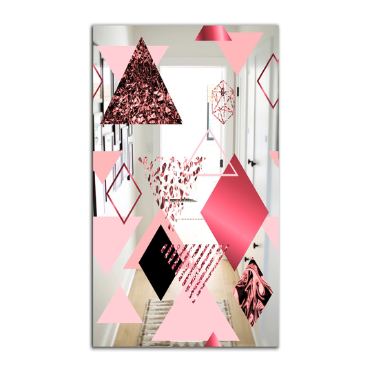 Designart Triangular Spacy Spheres 3 Rectangular 35.4-in L x 23.6-in W Polished Mid-Century Pink Wall Mounted Mirror
