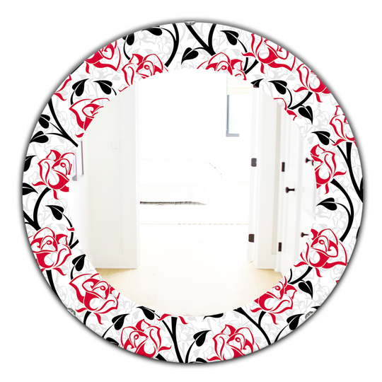 Designart 24-in x 24-in Red Pattern with Roses Modern Mirror