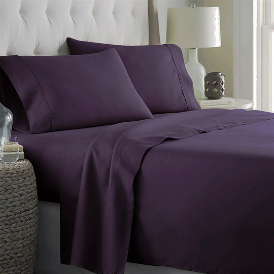 Marina Decoration Queen Cotton Blend 4-Piece Bed Sheets - Eggplant