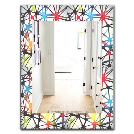 Designart 35.4-in x 23.6-in White Triangular Abstract Black and White Lined Illustration Mirror
