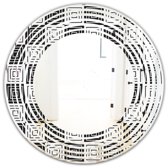 Designart 24-in x 24-in Monochrome Geometric Pattern XI Modern Round Wall Mirror in Black