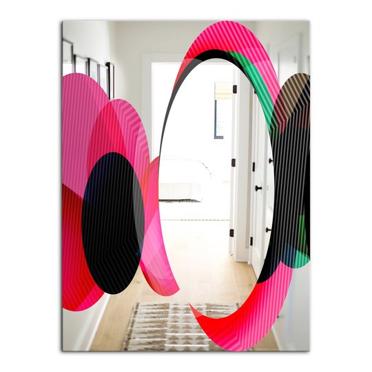 Designart Circular Lacuna 14 Rectangular 35.4-in L x 23.6-in W Polished Mid-Century Pink Wall Mounted Mirror