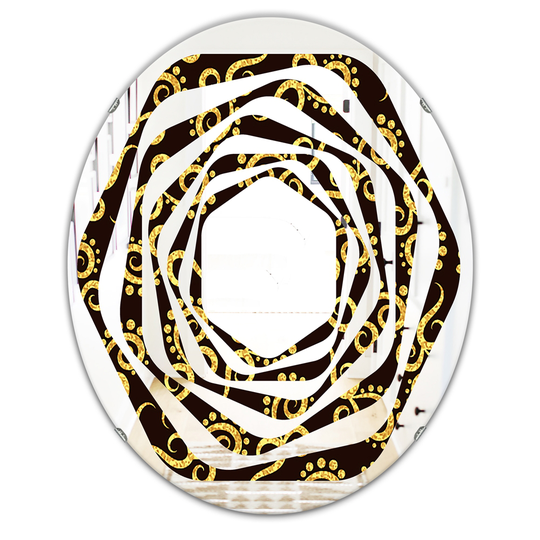 Designart 31.5-in L x 23.7-in W Oval Gold and Black Swirl II Polished Wall Mirror