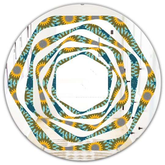 Designart 24-in Yellow Round Retro Circular Pattern I Polished Wall Mirror