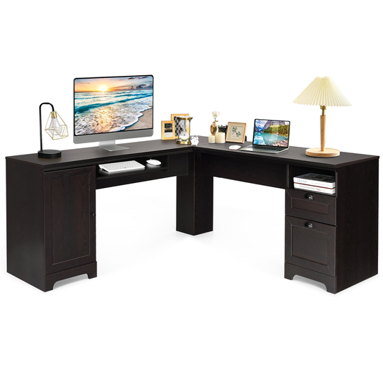 Costway 66-in Brown Modern/Contemporary Corner Computer Desk