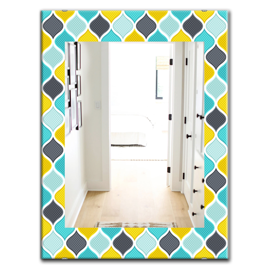 Designart 35.4-in x 23.6-in Blue Ornament Geometric Pattern Bohemian and Eclectic Mirror