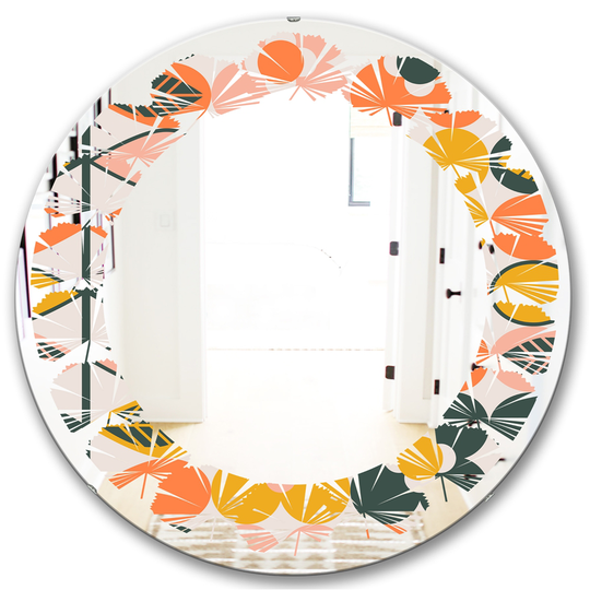 Designart Round Multicolour 24-in Botanical Retro Design II Polished Wall Mirror