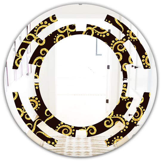 Designart 24-in Round Black and Gold Swirl II Modern Polished Wall Mirror
