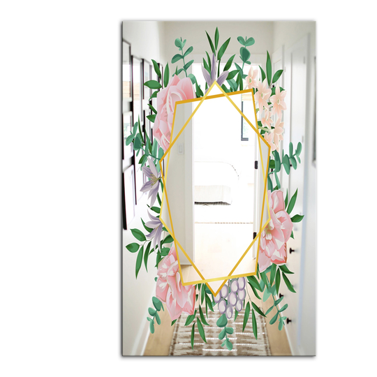 Designart Efflorescent Gold Pink 2 Rectangular 35.4-in L x 23.6-in W Polished Country Wall Mounted Mirror