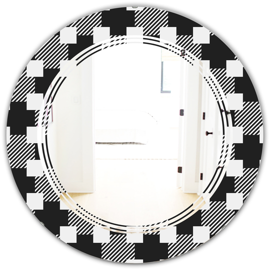 Designart 24-in x 24-in Black Geometric Monochrome Pattern II Modern Round Wall Mirror