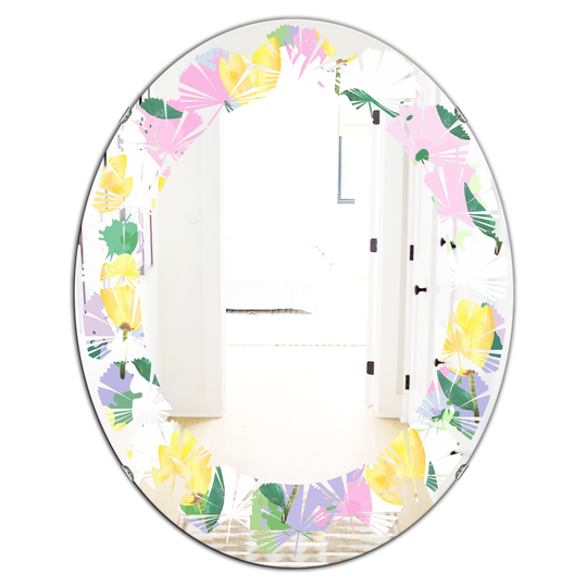 Designart 31.5-in x 23.7-in Floral Pattern with Flowers Cottage Oval Wall Mirror in Pink