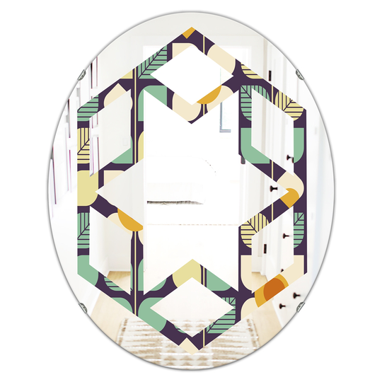Designart 31.5-in x 23.7-in Blue Botanical Retro Design III Modern Oval Wall Mirror