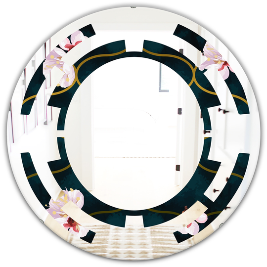 Designart 24-in x 24-in Flower Pattern II Cottage Round Mirror in Pink