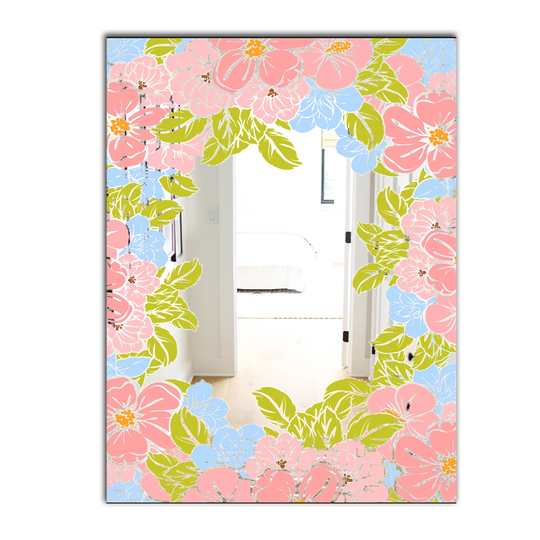 Designart Garland Vivid 8 Rectangular 35.4-in L x 23.6-in W Polished Country Pink Wall Mounted Mirror