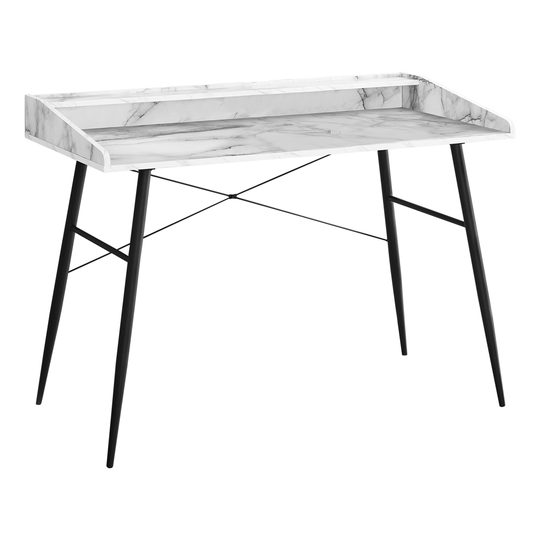 Monarch Specialties COMPUTER DESK - 48"L / WHITE MARBLE-LOOK / BLACK METAL