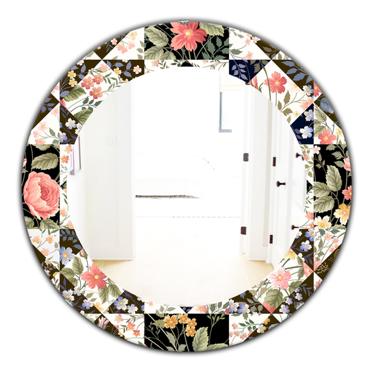Designart Canada 24-in L x 24-in W Round Pink Obsidian Bloom Polished Wall Mirror