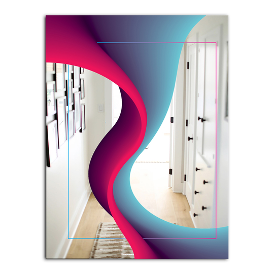 Designart Nebulous Waves 4 Rectangular 35.4-in L x 23.6-in W Polished Mid-Century Blue Wall Mounted Mirror