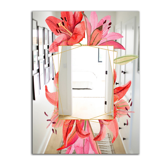 Designart Garland Sweet 14 Rectangular 35.4-in L x 23.6-in W Polished Country Red Wall Mounted Mirror