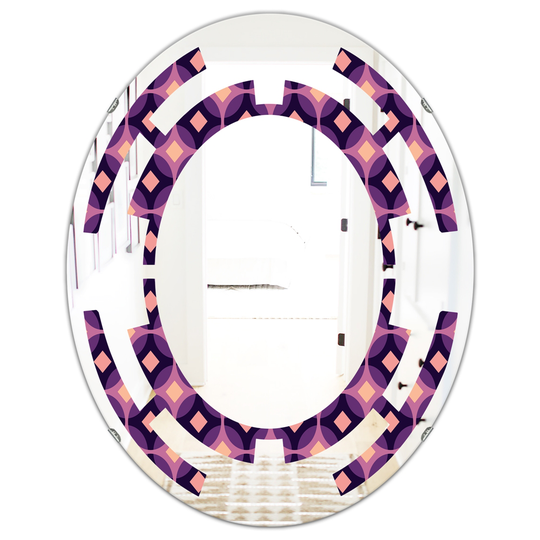 Designart 31.5-in Retro Circular Purple and Yellow Pattern Modern Oval Wall Mirror