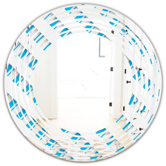 Designart Round 24-in 3D White and Blue Pattern VI Modern Polished Wall Mirror