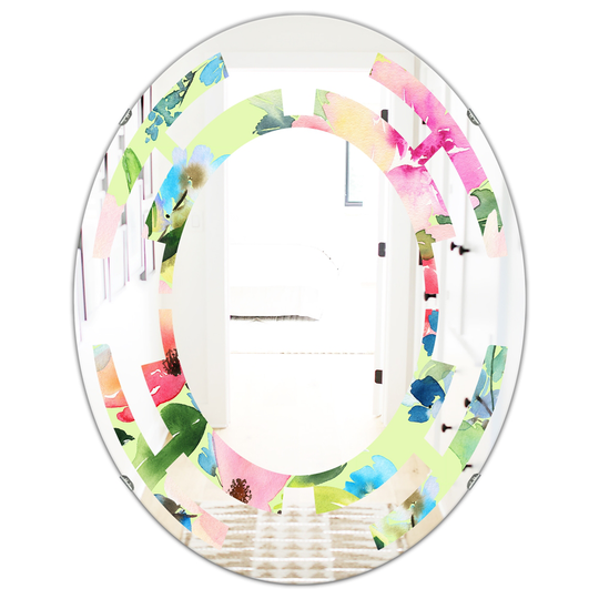 Designart Canada Oval 31.5-in L x 23.7-in W Pink Floral Botanical Retro Polished Wall Mirror