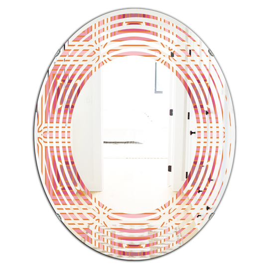 Designart 31.5-in x 23.7-in Geometric Retro Design II Modern Oval Wall Mirror - Pink