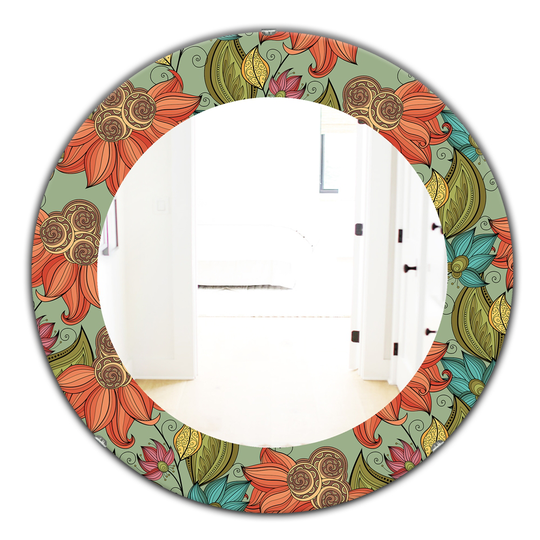 Designart 24-in x 24-in Orange Colourful Floral Pattern I Bohemian and Eclectic Mirror