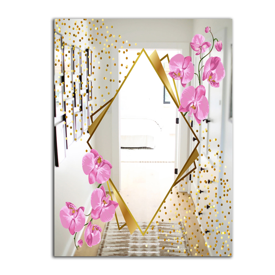 Designart Efflorescent Gold Pink 3 Rectangular 35.4-in L x 23.6-in W Polished Glam Wall Mounted Mirror