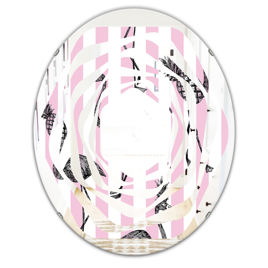 Designart 31.5-in L x 23.7-in W Oval Flamingo on Pink Polished Wall Mirror