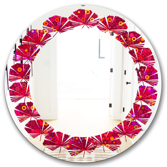 Designart Circular Retro Design III Modern Round Wall Mirror - Red