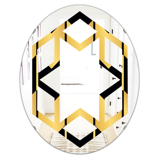Designart 31.5-in x 23.7-in Gold Luxury Metallic Geometrics V Modern/Oval Wall Mirror