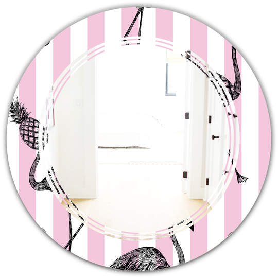 Designart 24-in Round Flamingo on Pink Modern Polished Wall Mirror