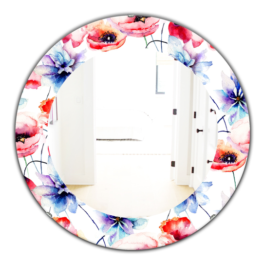 Designart 24-in x 24-in Red Pink Blossom Traditional Mirror