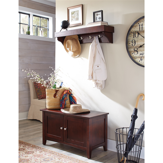 Alaterre Shaker Cottage Rustic Espresso Hook Rack with Tray Shelf and Bench