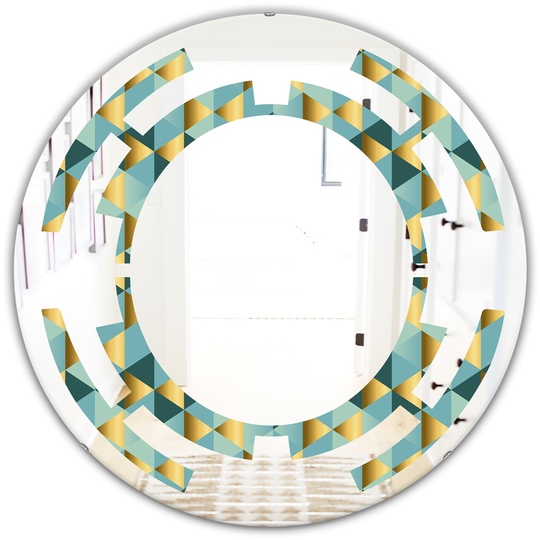 Designart 24-in Gold and Blue Dynamics V Modern Round Wall Mirror