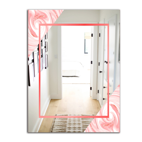 Designart Marble Rectangular 35.4-in L x 23.6-in W Polished Mid-Century Pink Wall Mounted Mirror