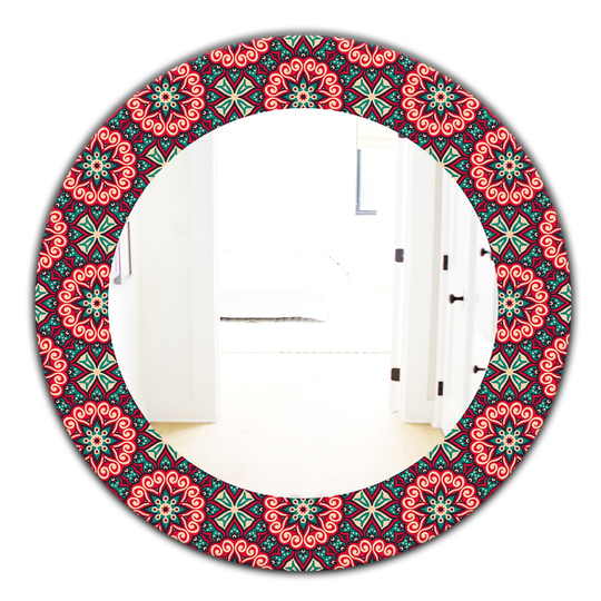 Designart 24-in x 24-in Red Vintage Decorative Elements Bohemian and Eclectic Mirror