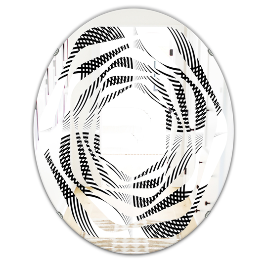 Designart 31.5-in L x 23.7-in W Black Oval Monochrome Geometric Pattern IX Polished Wall Mirror