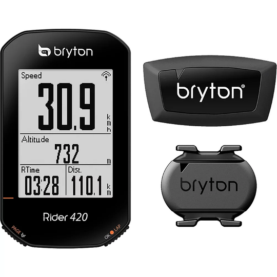 Bryton Rider 420T GPS Cycle Computer Bundle - With Cadence & HR Sensors} - Black
