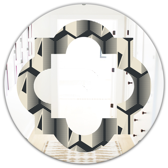 Designart 24-in Round Black Abstract Retro Triangular Geometrics Polished Wall Mirror