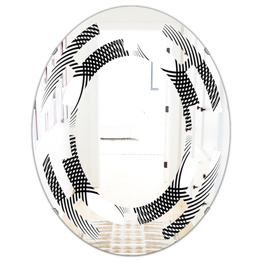 Designart Oval Black 31.5-in L x 23.7-in W Monochrome Geometric Pattern IX Polished Wall Mirror