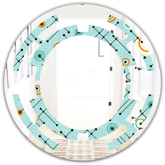 Designart 24-in Blue Round Retro Abstract Design XIV Modern Polished Wall Mirror