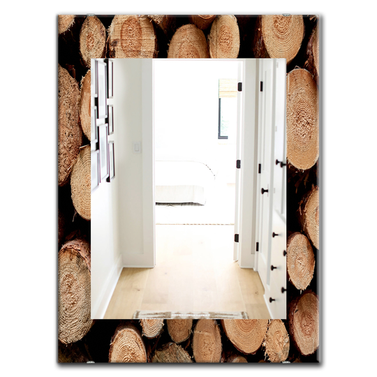 Designart Canada 35.4-in L x 23.6-in W Rectangle Concentric Circle of Firewood Polished Wall Mirror
