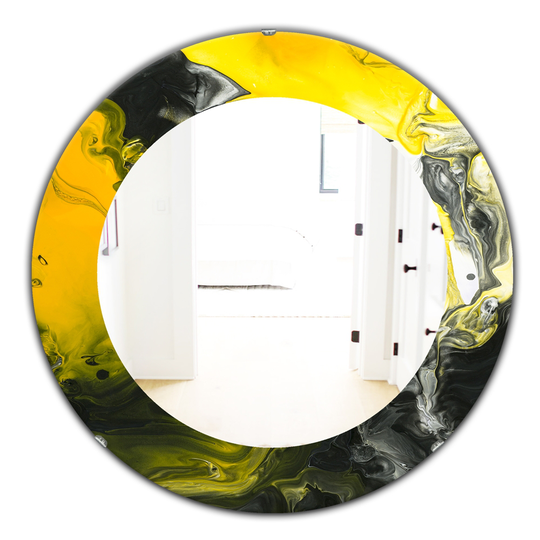 Designart Canada Round 24-in L x 24-in W Yellow and Black Marble Polished Wall Mirror